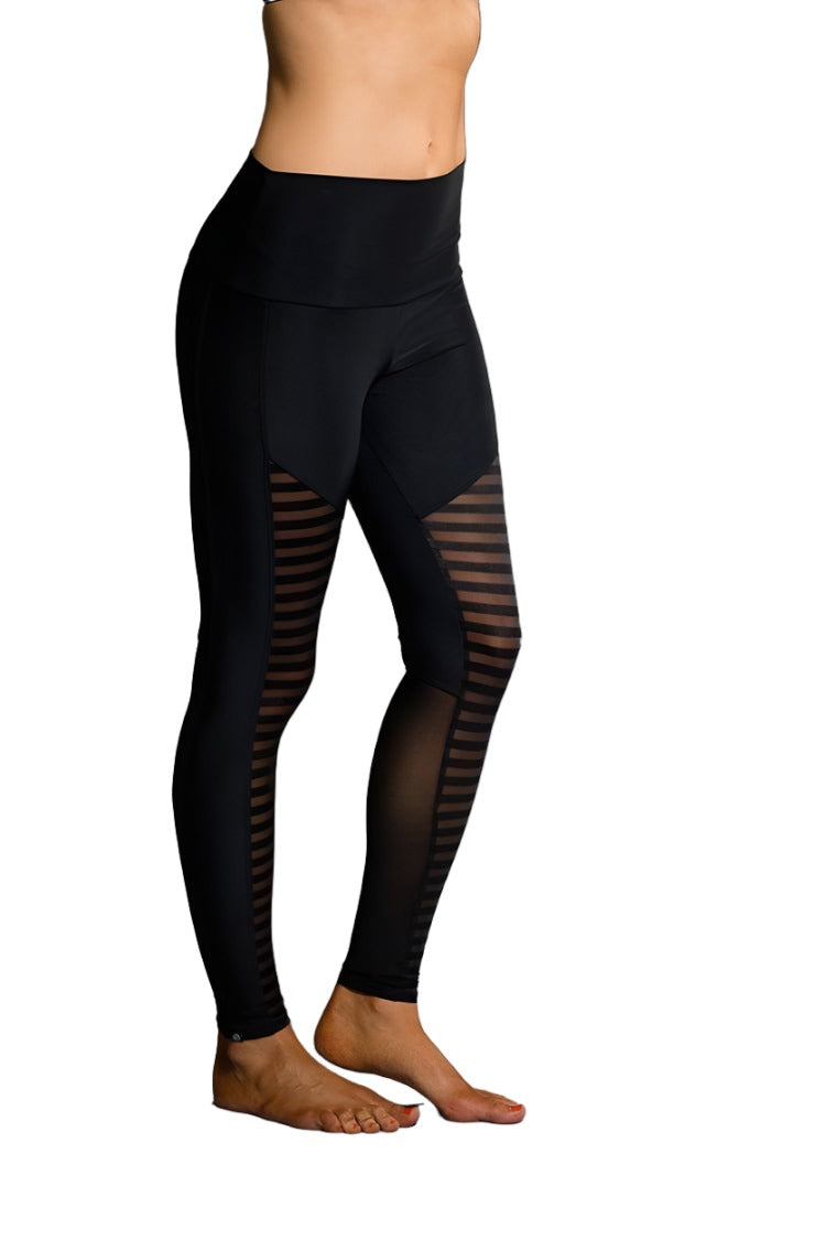 Onzie Hot Yoga Fierce Legging 294 - Black Stripes - side view