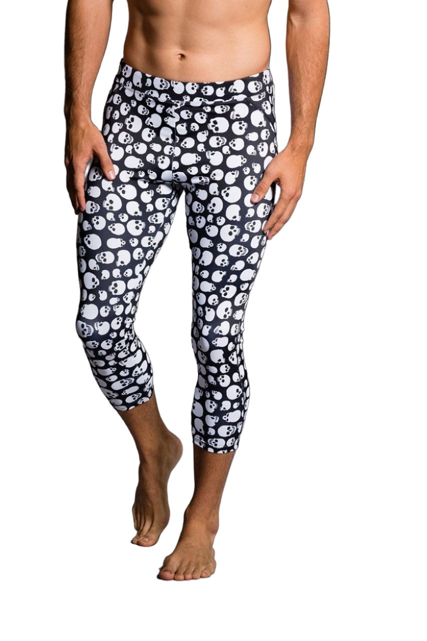Final Sale Onzie Hot Yoga Mens Core Capri 504 - Skulls - front view