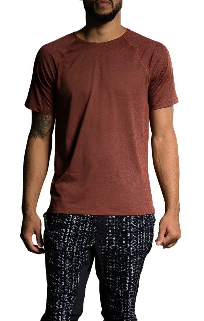 Onzie Hot Yoga Mens Raglan Short Sleeve top 701 - Mars - front view