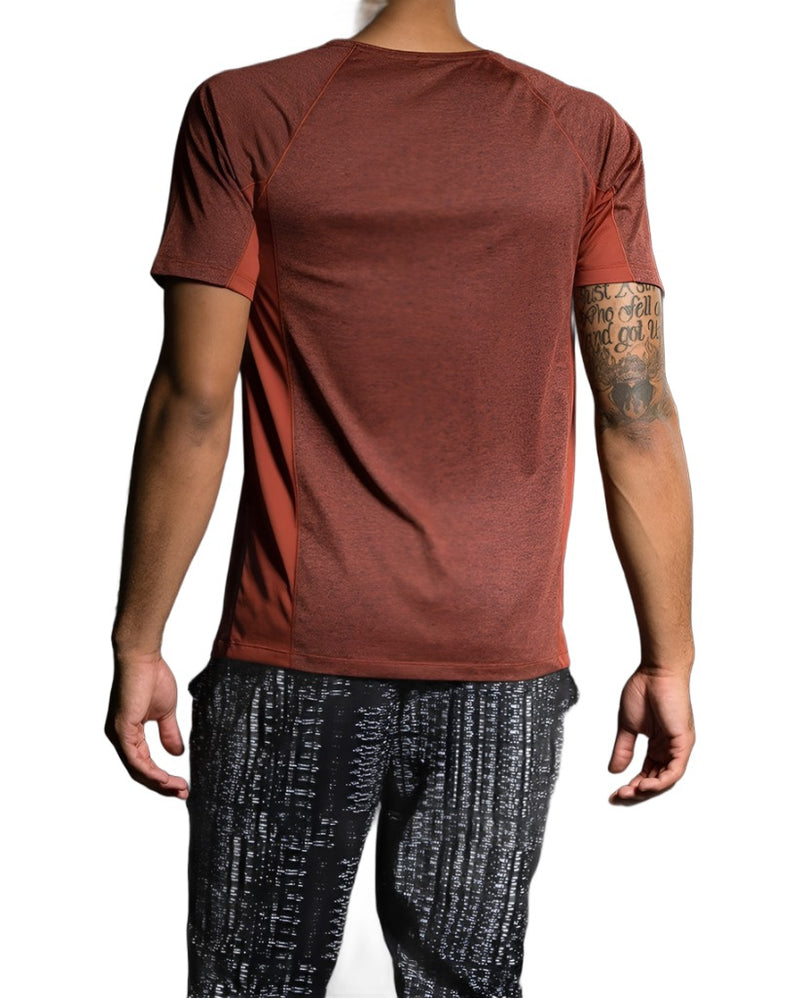 Onzie Hot Yoga Mens Raglan Short Sleeve top 701 - Mars - rear view