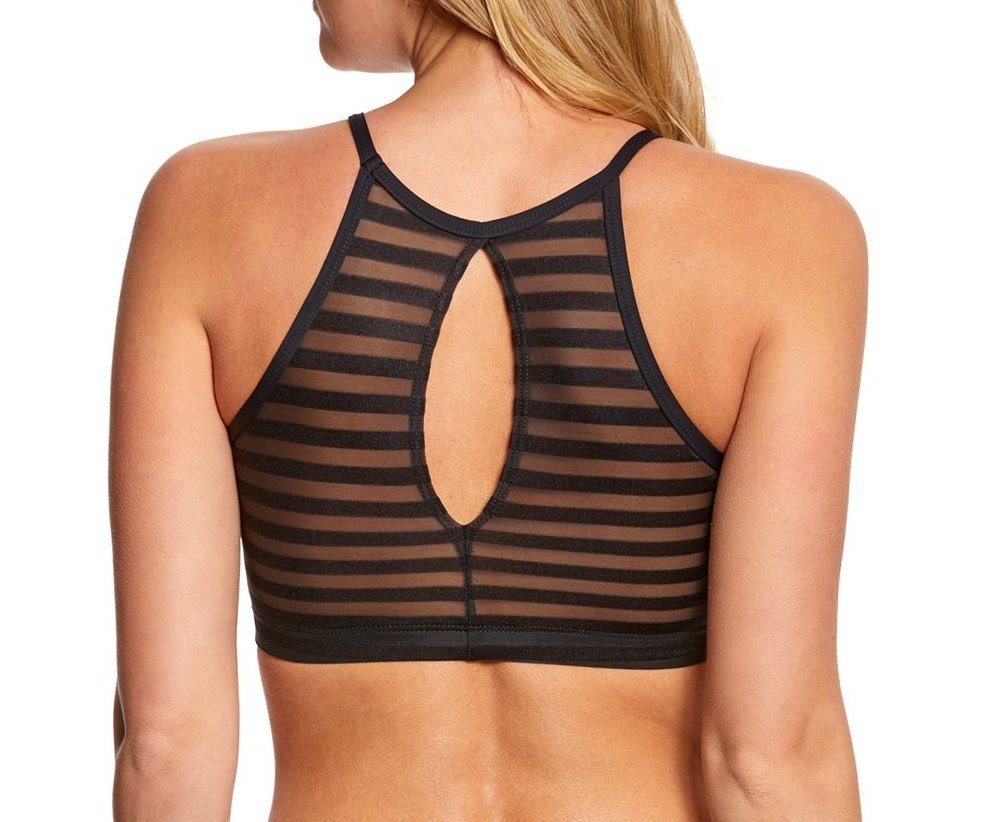 Onzie Hot Yoga Mesh Halter Bra Top 350 - Black Stripes - rear view