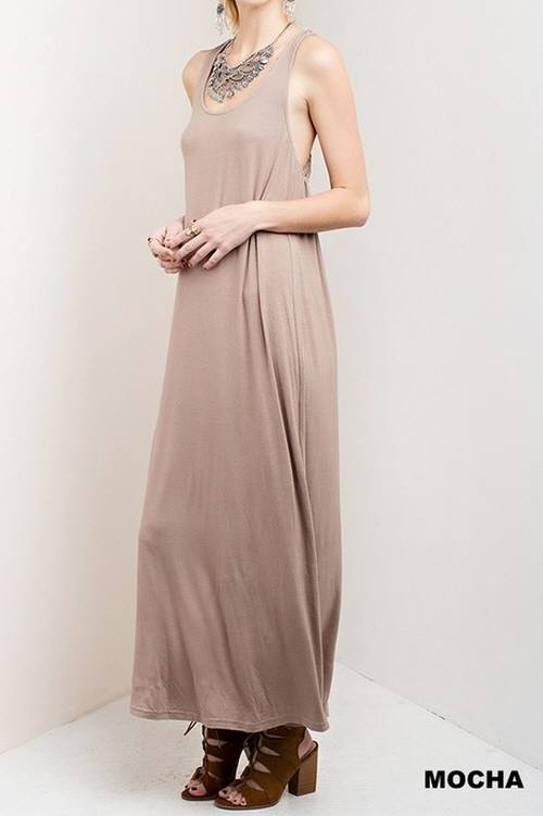 Maxi Dress With Back Detailing 507-AT800257 Mocha - front view