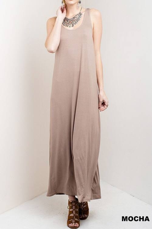 Maxi Dress With Back Detailing 507-AT800257 Mocha - front alt view