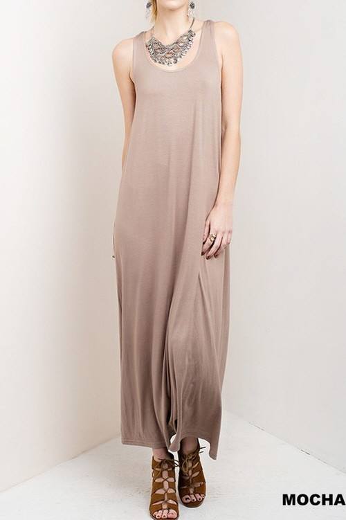 Maxi Dress With Back Detailing 507-AT800257 Mocha - front alt view 1