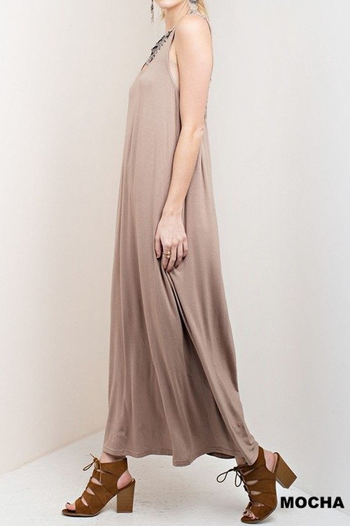 Maxi Dress With Back Detailing 507-AT800257 Mocha - side view