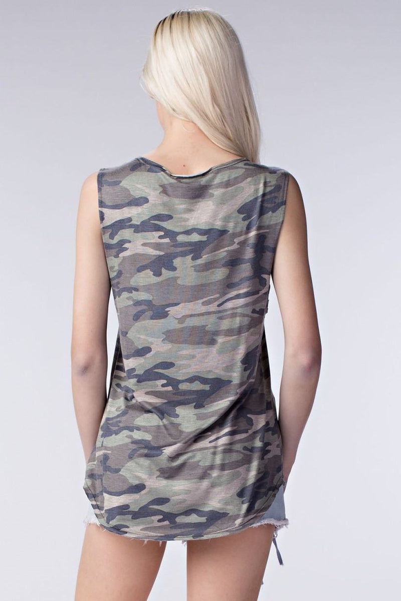 Honey Punch Camoflauge Mescle Tee 7T0321A -  green - rear view