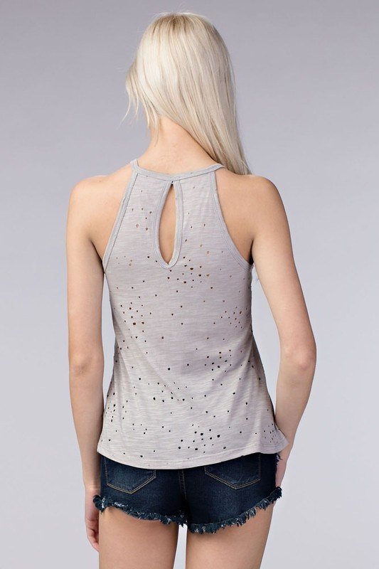 Honey Punch Distressed Halter Tank White 7T0264RB - white -  rear view