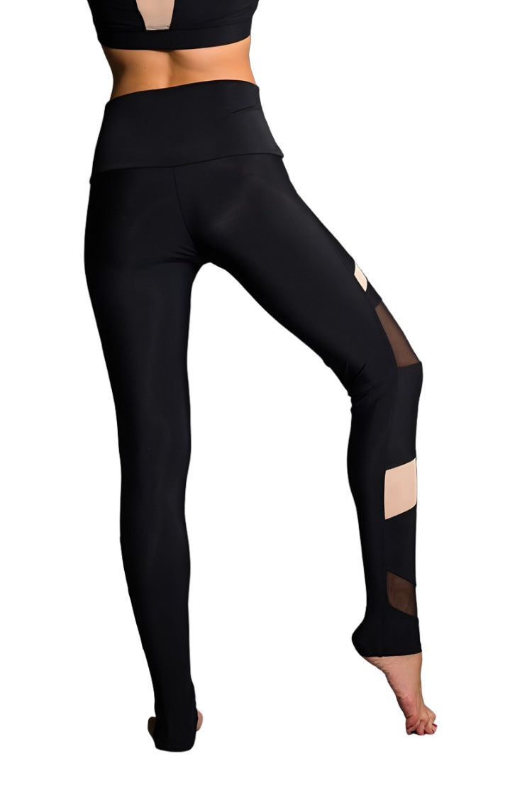 Onzie Hot Yoga High Rise Bondage Legging 280 - Black/Nude Mesh - rear view