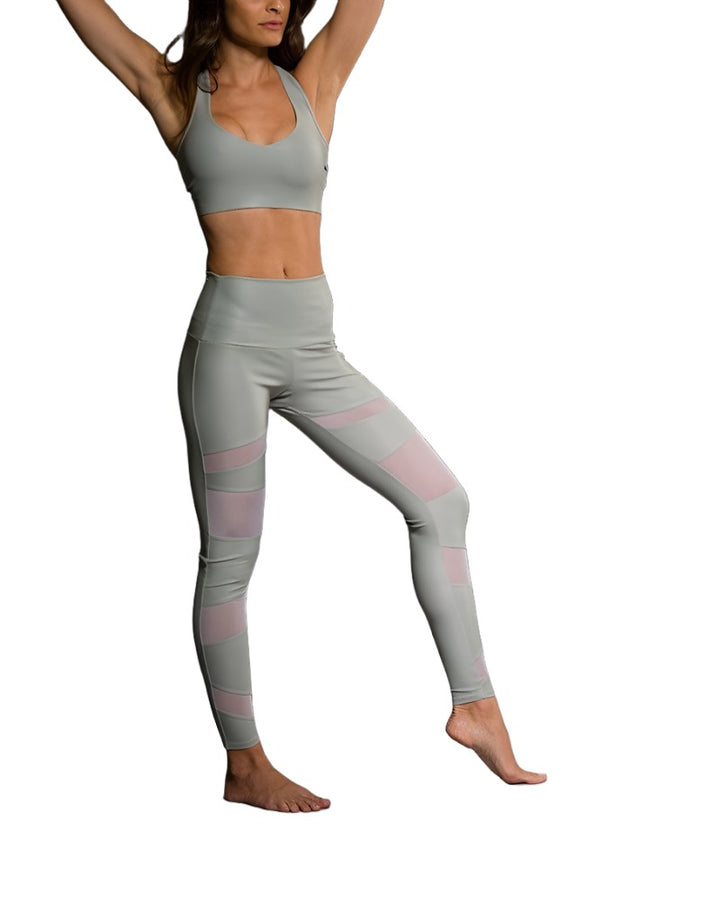 Onzie Hot Yoga High Rise Bondage Legging 280 - Stone Fishnet - front view