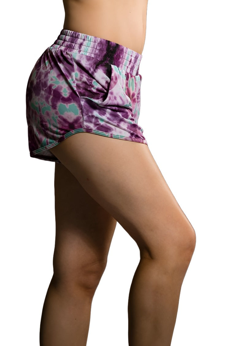 Onzie Hot Yoga Wear Retro Short 293 - Purple Tie Dye - side view