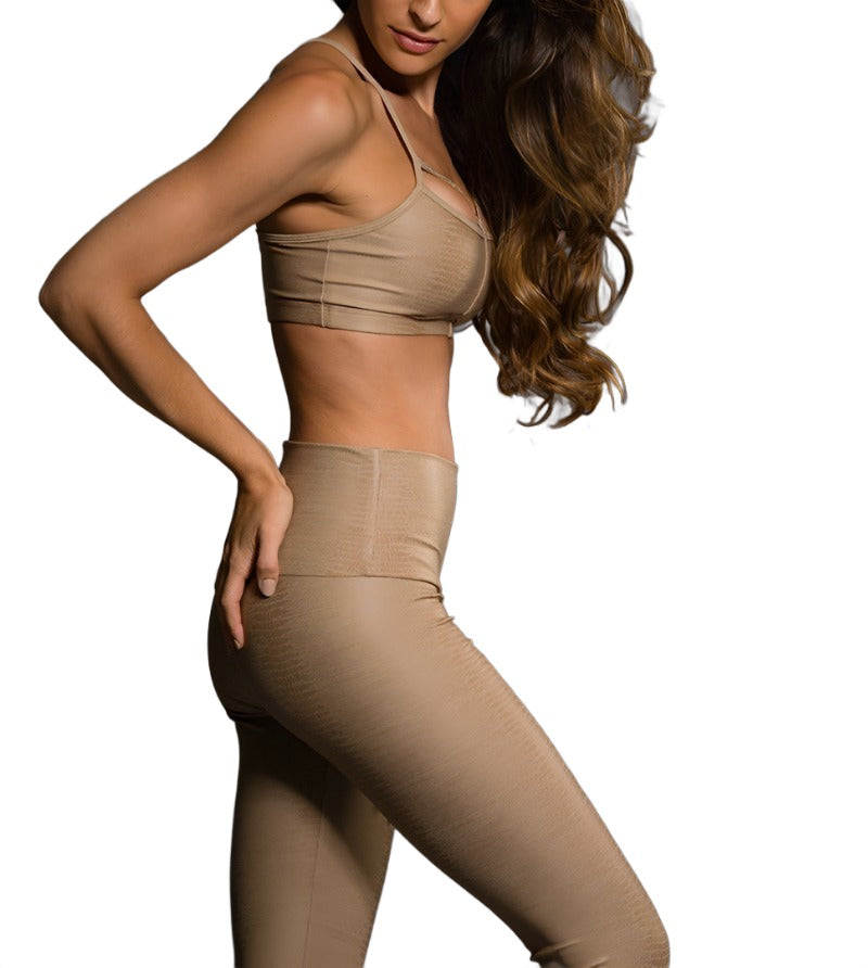 Onzie Hot Yoga Bound Bra 3023 - Taupe Snake - side view