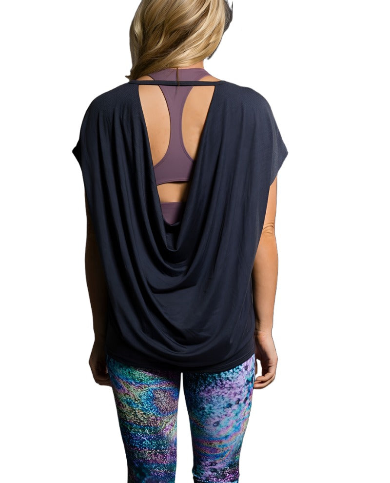 Onzie Hot Yoga Wear Drop Back Top 3056 - Midnight - rear view