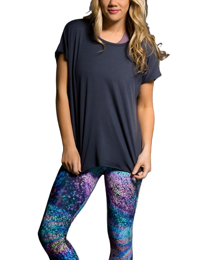 Onzie Hot Yoga Wear Drop Back Top 3056 - Midnight - front view 
