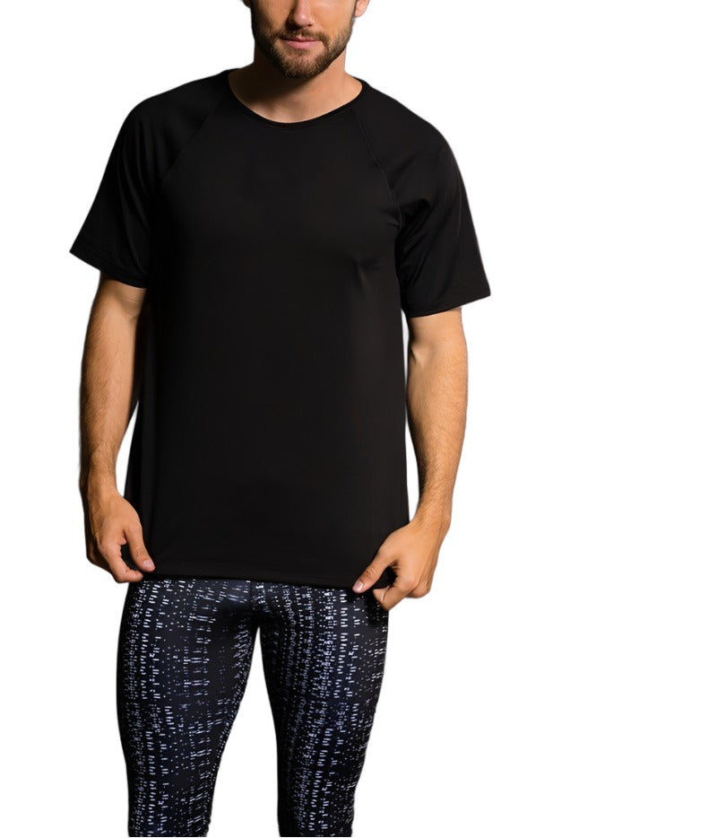 Onzie Hot Yoga Mens Raglan Short Sleeve top 701 - Black - front view