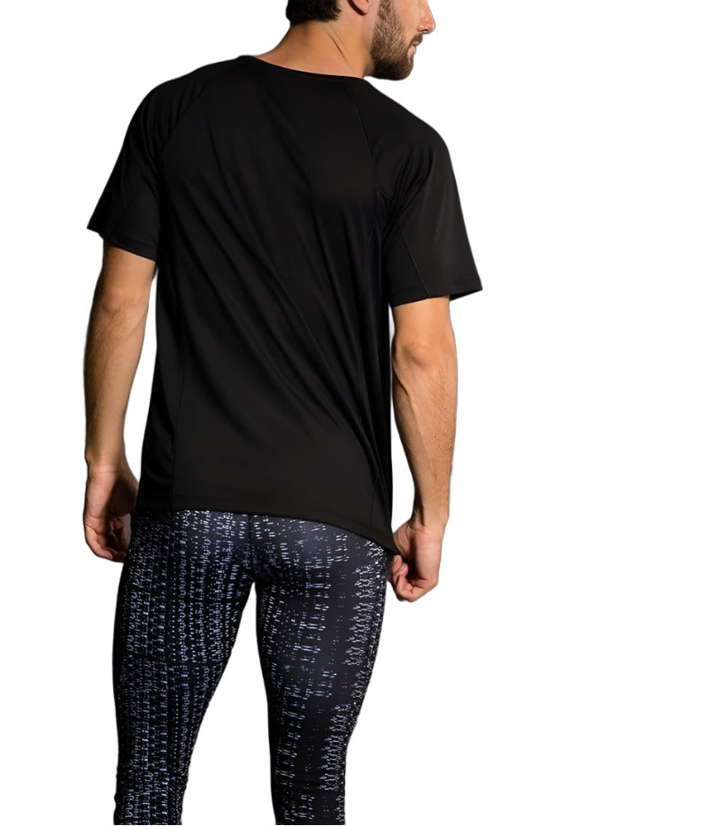 Onzie Hot Yoga Mens Raglan Short Sleeve top 701 - Black - rear view