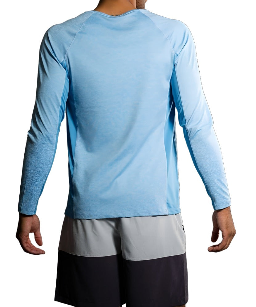 Onzie Hot Yoga Mens Raglan Long Sleeve 702 - Mykonos - rear view