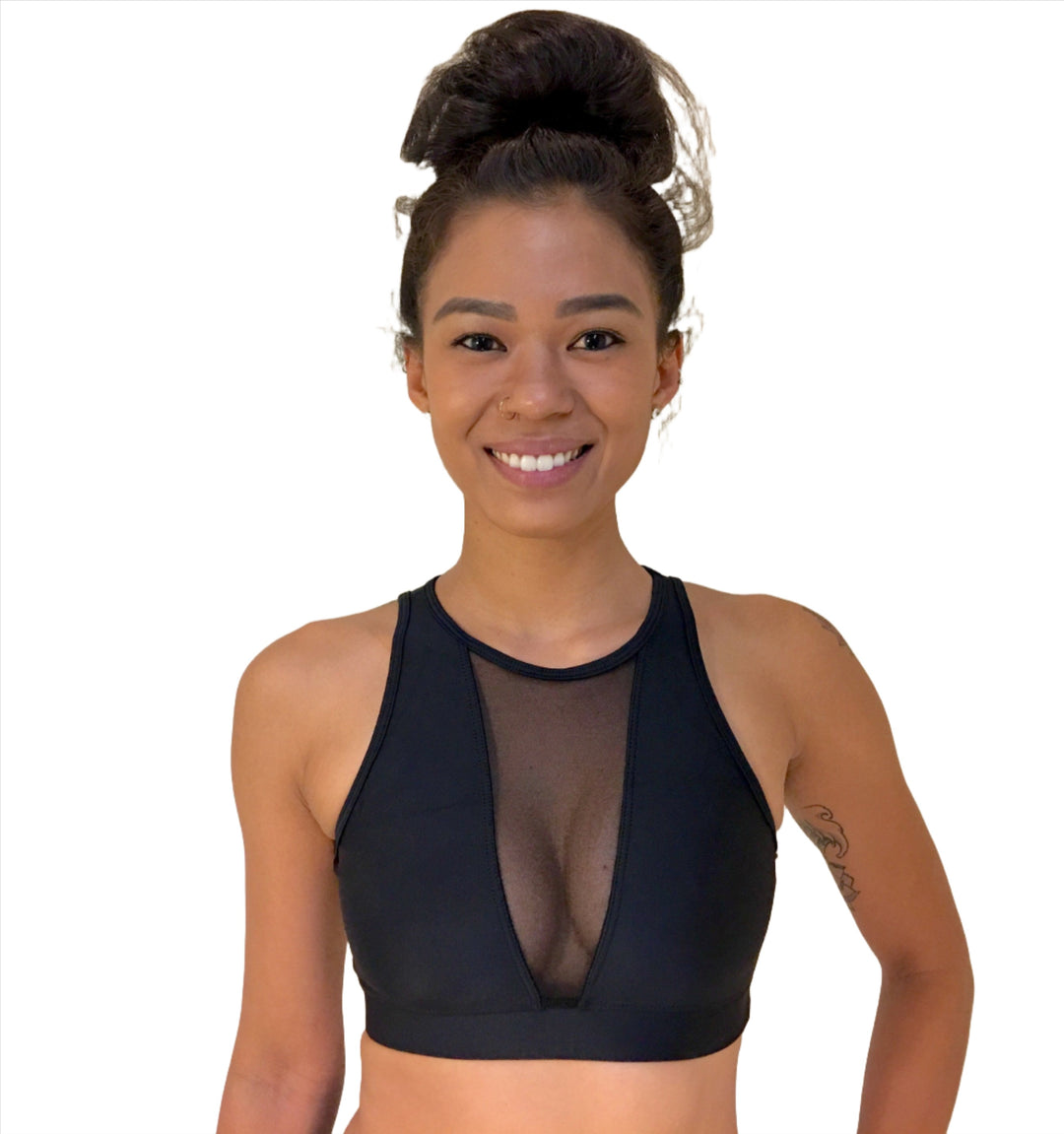 Onzie Hot Yoga Briana Bra 3641 - Black/Black Mesh - front view