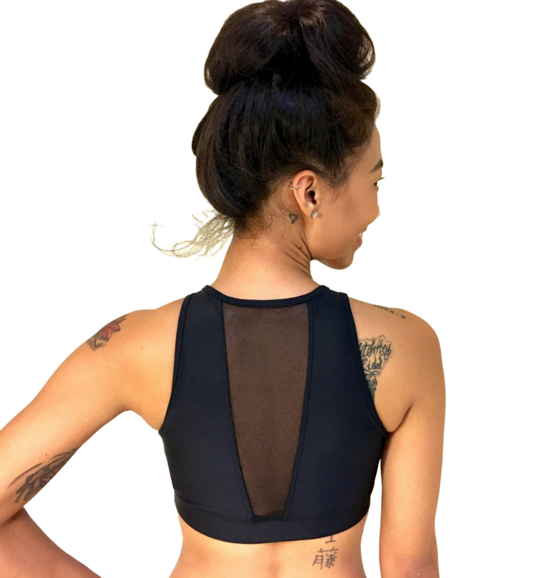 Onzie Hot Yoga Briana Bra 3641 - Black/Black Mesh - rear view