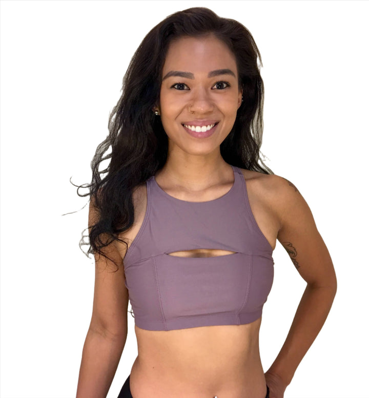 Onzie Hot Yoga Open Heart Bra 3039  - Purple Haze - front view