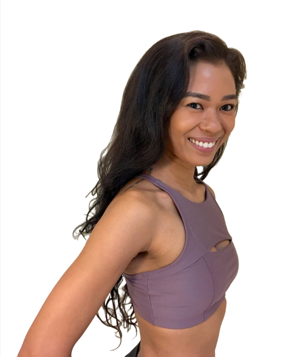 Onzie Hot Yoga Open Heart Bra 3039  - Purple Haze - side view