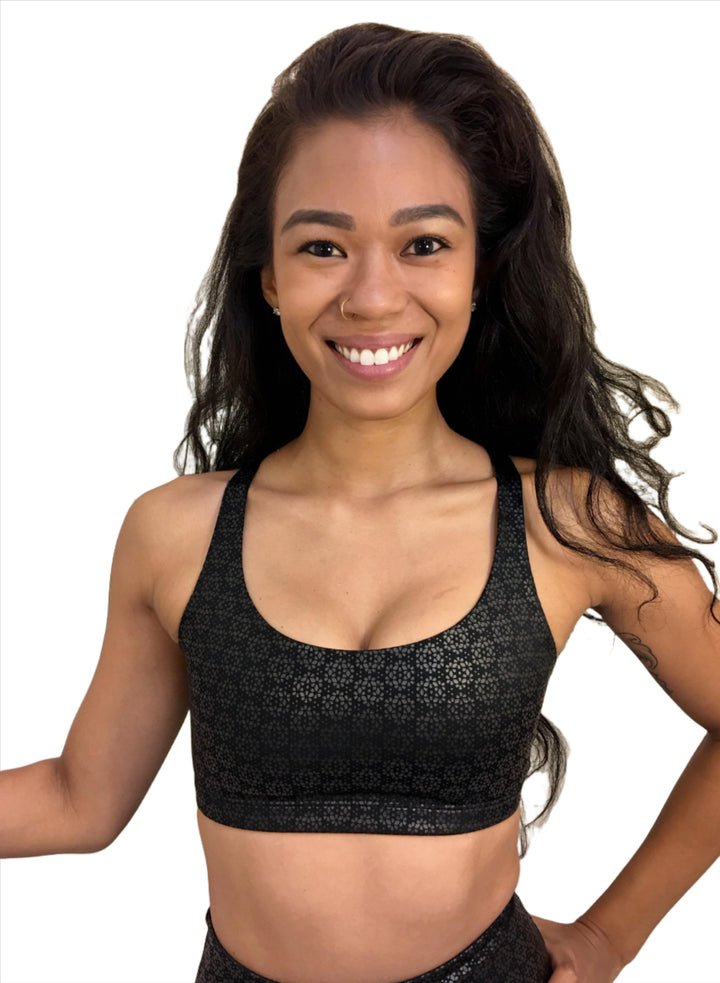 Onzie Hot Yoga Chic Bra 354 - Black Shadow - Front View