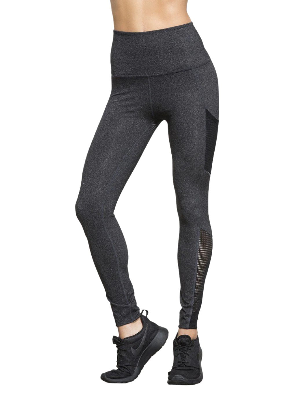 Beyond Yoga Mesh Behavior High Waist Legging - Heather Charcoal - Front View
