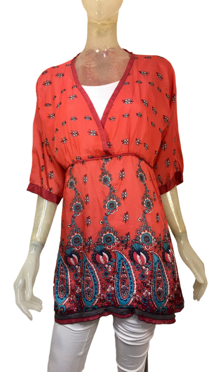 Johnny Was Cherry Silk Top - front view