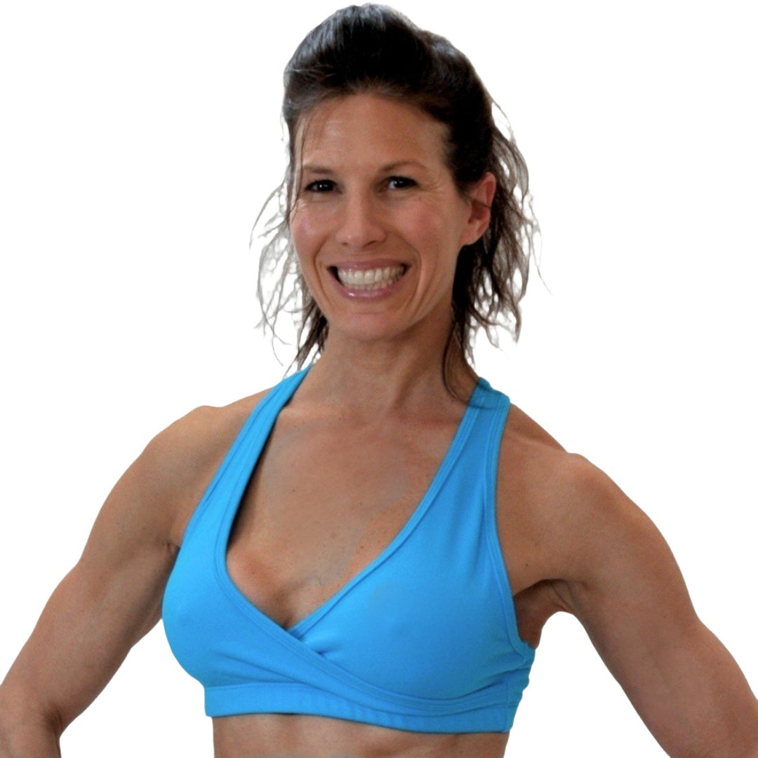 One Step Ahead Brushed Supplex Cross Front Racerback Bra - Navy - Front View