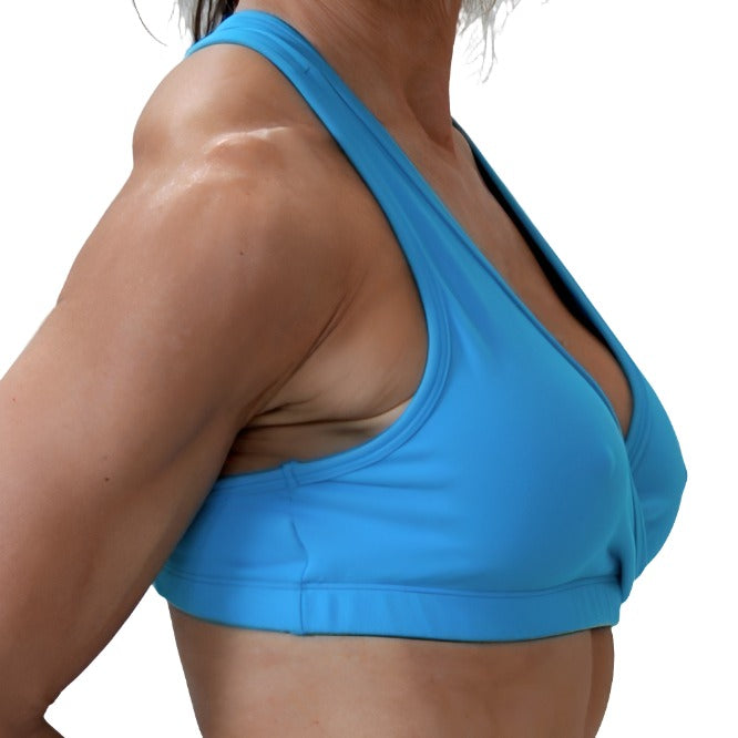 One Step Ahead Brushed Supplex Cross Front Racerback Bra - Navy - Side View