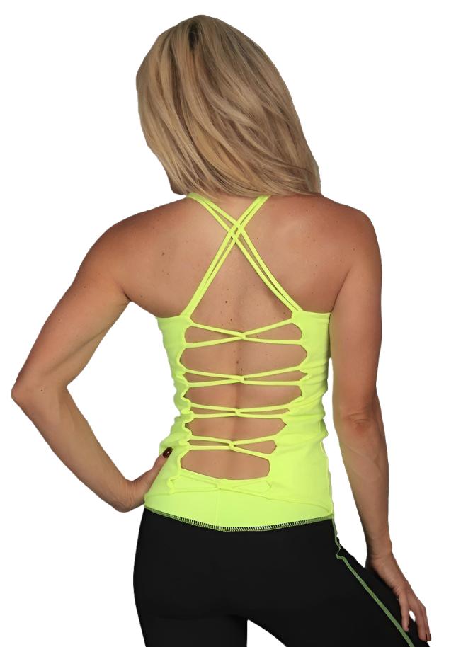 Equilibrium Activewear Solid Link Long Top LT113  - Neon Yellow - rear view