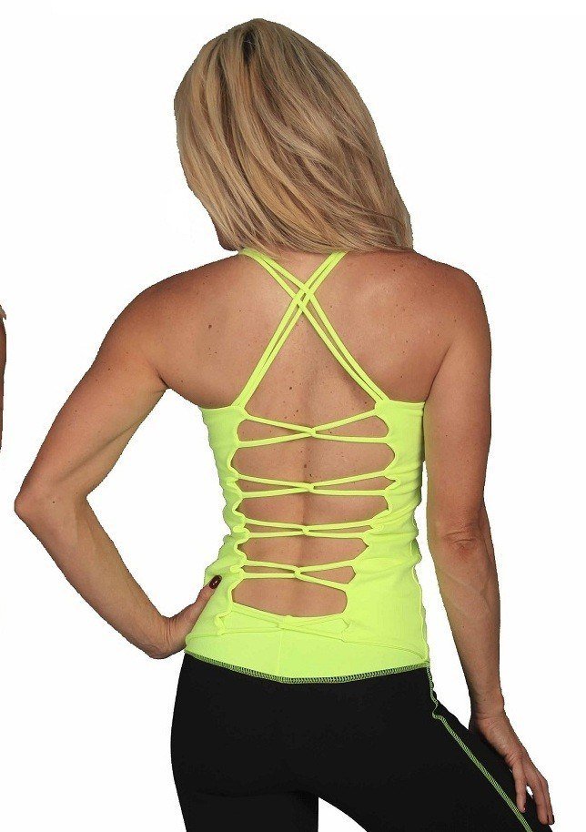 Equilibrium Activewear Solid Link Long Top LT113  - Neon Yellow - rear view