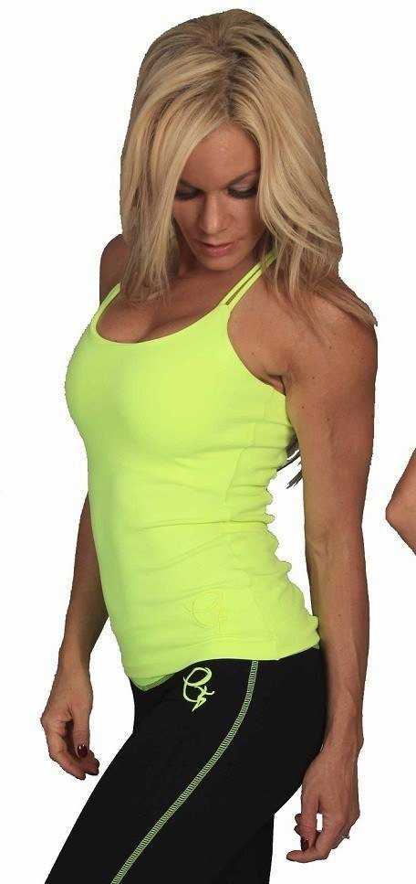 Equilibrium Activewear Solid Link Long Top LT113  - Neon Yellow - side view