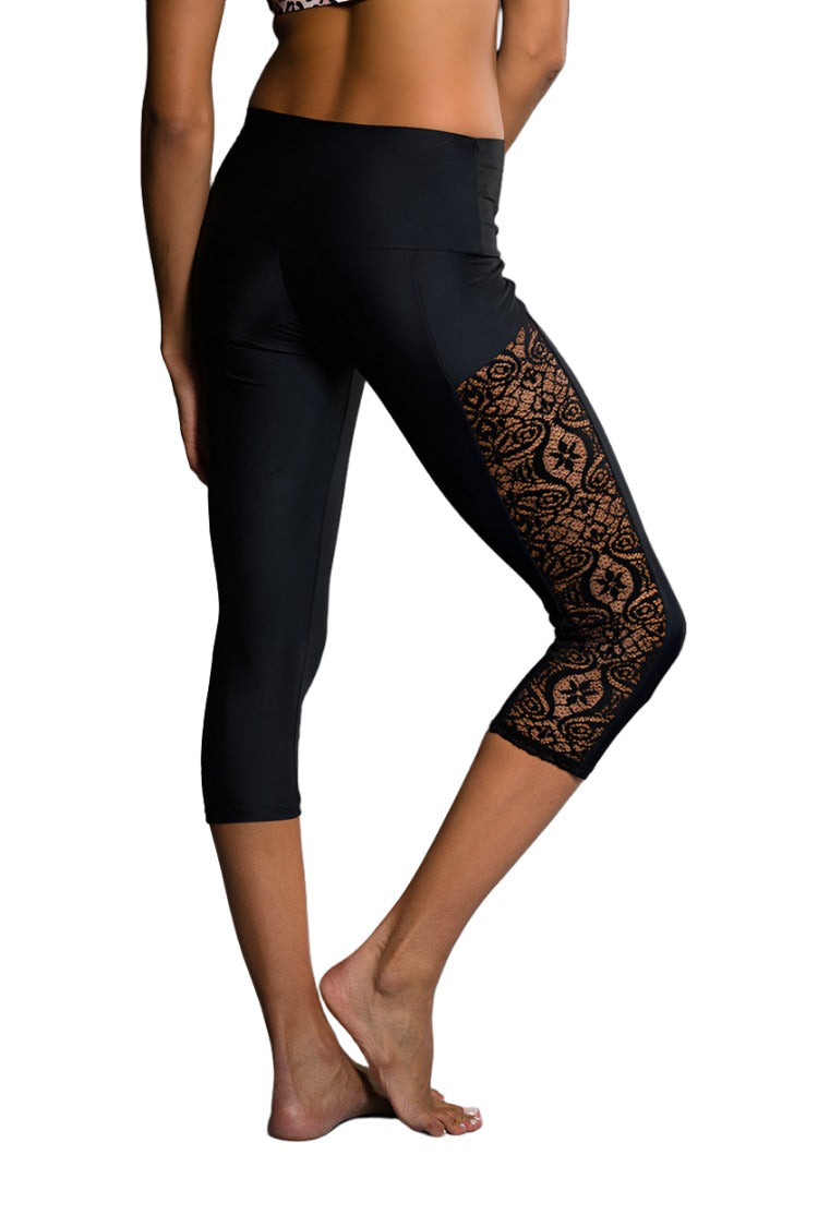 Onzie Hot Yoga High Rise Stunner Capri 2011 - Black Lace - rear view 