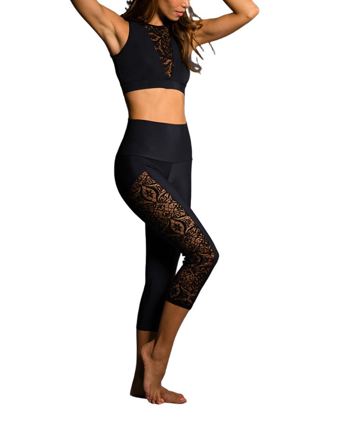 Onzie Hot Yoga High Rise Stunner Capri 2011 - Black Lace - side alt view
