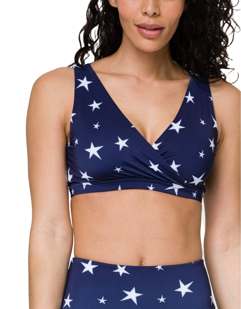 Onzie Crossover Bra 3736 - Marine Navy Stars - front  view