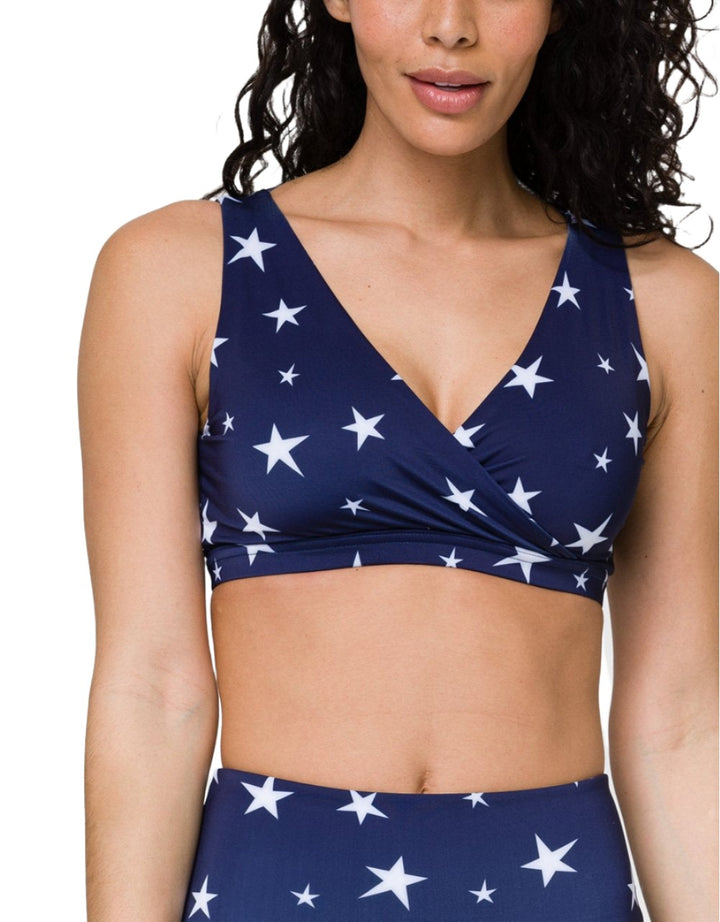 Onzie Crossover Bra 3736 - Marine Navy Stars - front  view