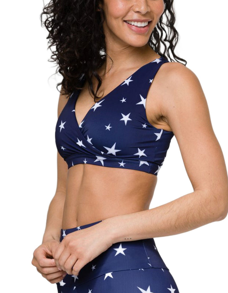 Onzie Crossover Bra 3736 - Marine Navy Stars - side alt  view