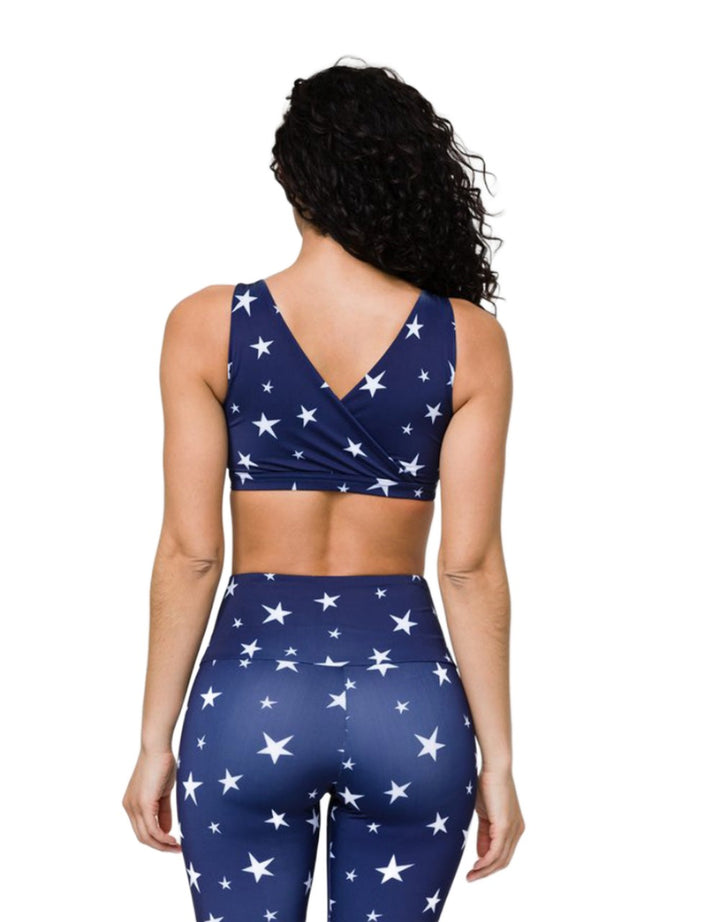 Onzie Crossover Bra 3736 - Marine Navy Stars - rear  view
