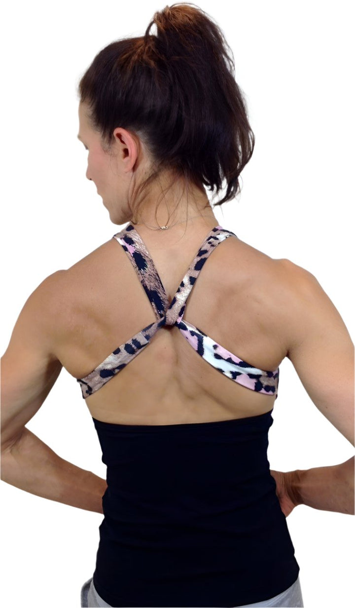 Activewear Sexy Pink Tiger Long Tank Top LT192P - Black/Pink Tiger -  rear view