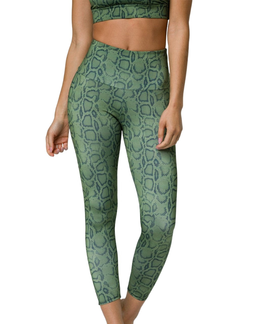 Onzie Flow Highrise Basic Midi 2029 and Plus - Olive Cobra - Front View