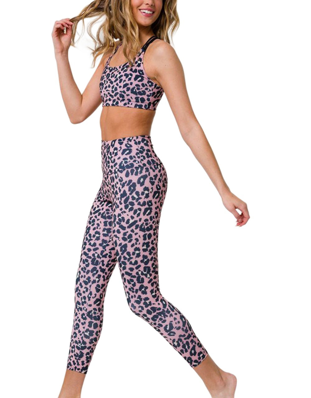 Onzie Flow Highrise Basic Midi 2029 7/8 legging - Rose Leopard - side alt view