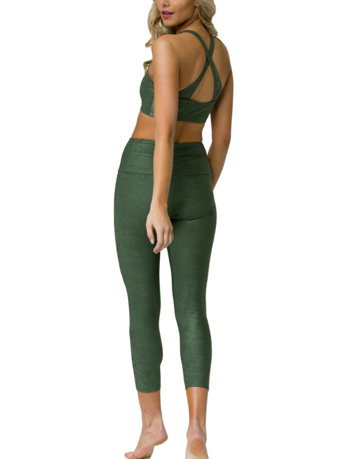 Onzie Flow Highrise Basic Midi 2029 Jacquard -  Olive Twist - rear alt view