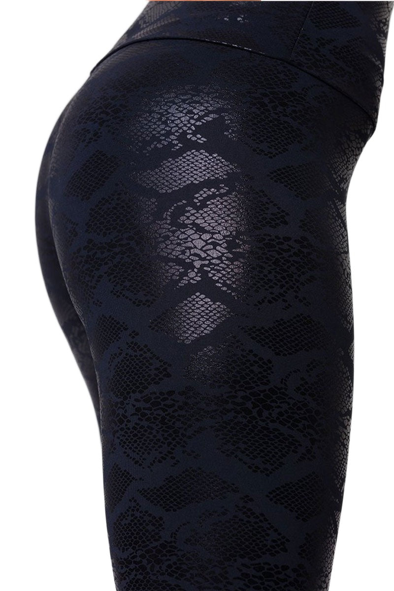 Onzie Flow Highrise Basic Midi 2029 Foil - Black Snake Foil - side close view