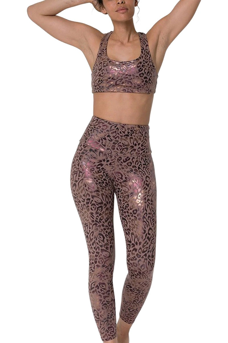 Onzie Flow Highrise Basic Midi 2029 Foil - Gold Leopard - front alt view 1