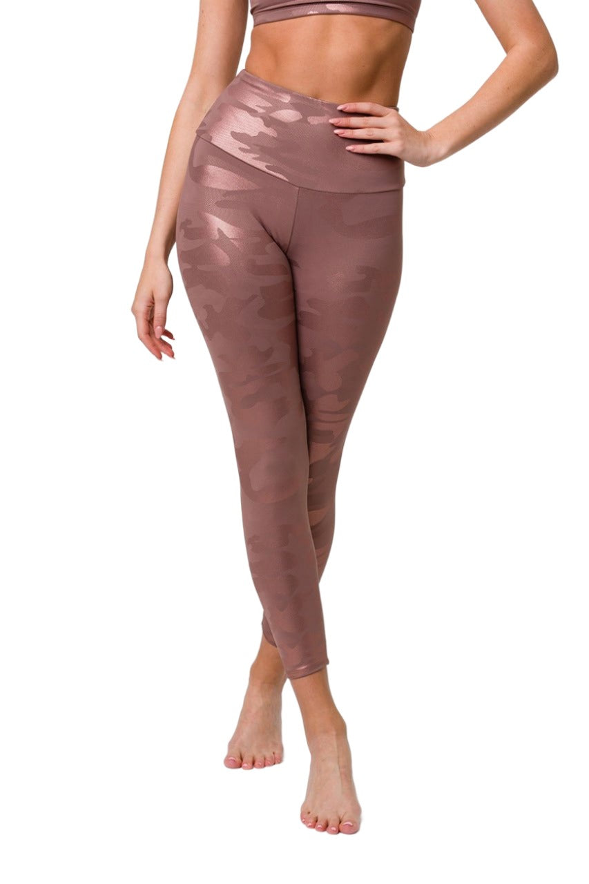 Onzie Flow Highrise Basic Midi 2029 Foil - Rose Gold Camo Foil - front alt view