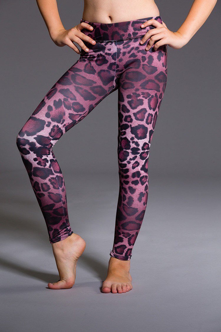 Onzie Youth Leggings 809 - Purple Cheetah - front view