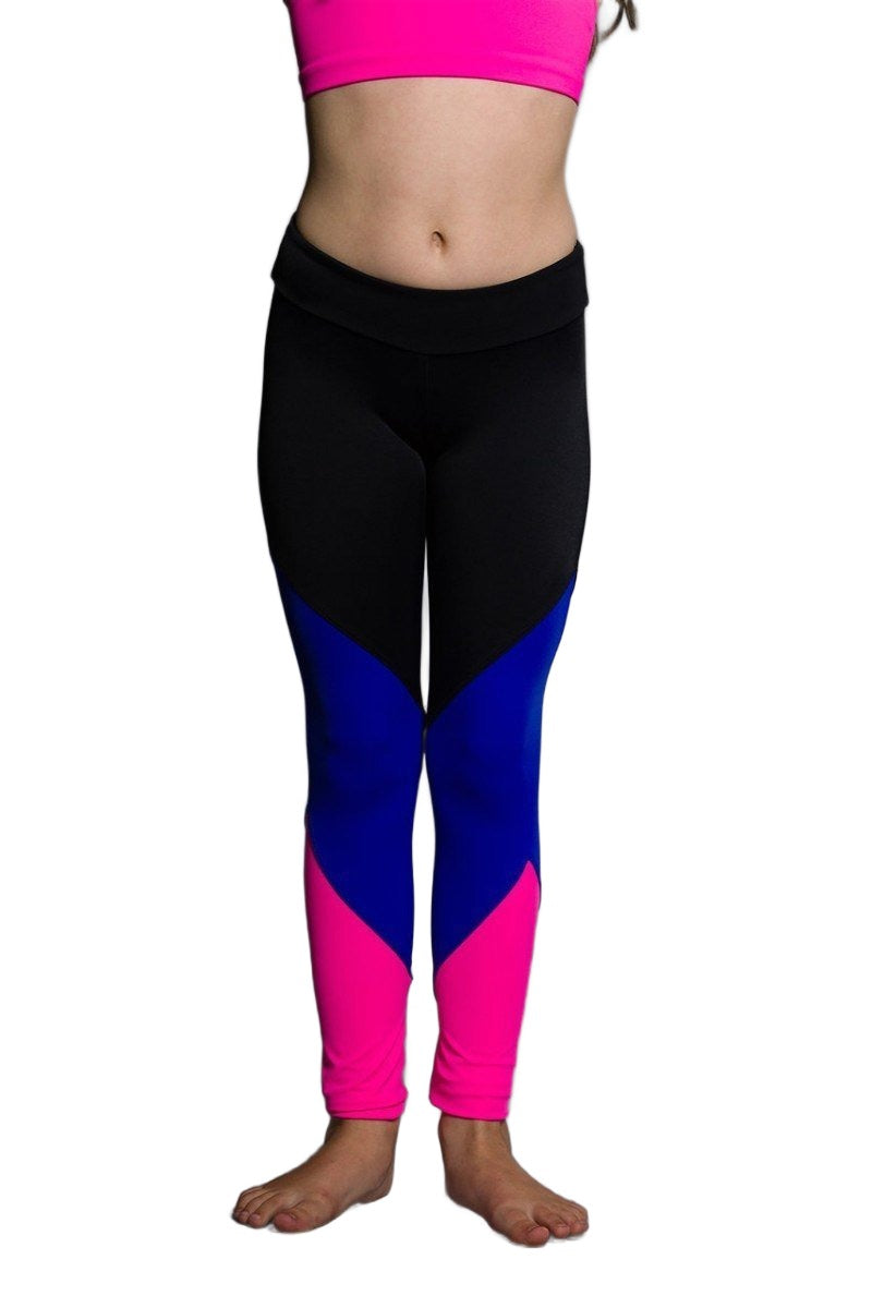 Onzie Youth Track Leggings 823 - Black/Royal - front view