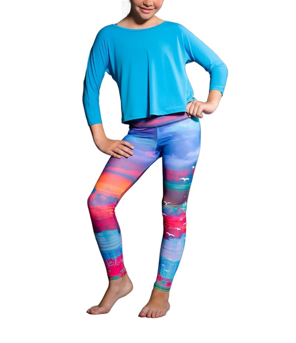 Onzie Youth Graphic Leggings 829 - White Sands - front view