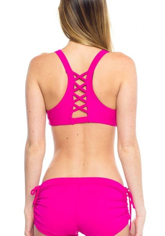 Onzie Hot Yoga Weave Bra Top 3054 - Summer Rose - rear view