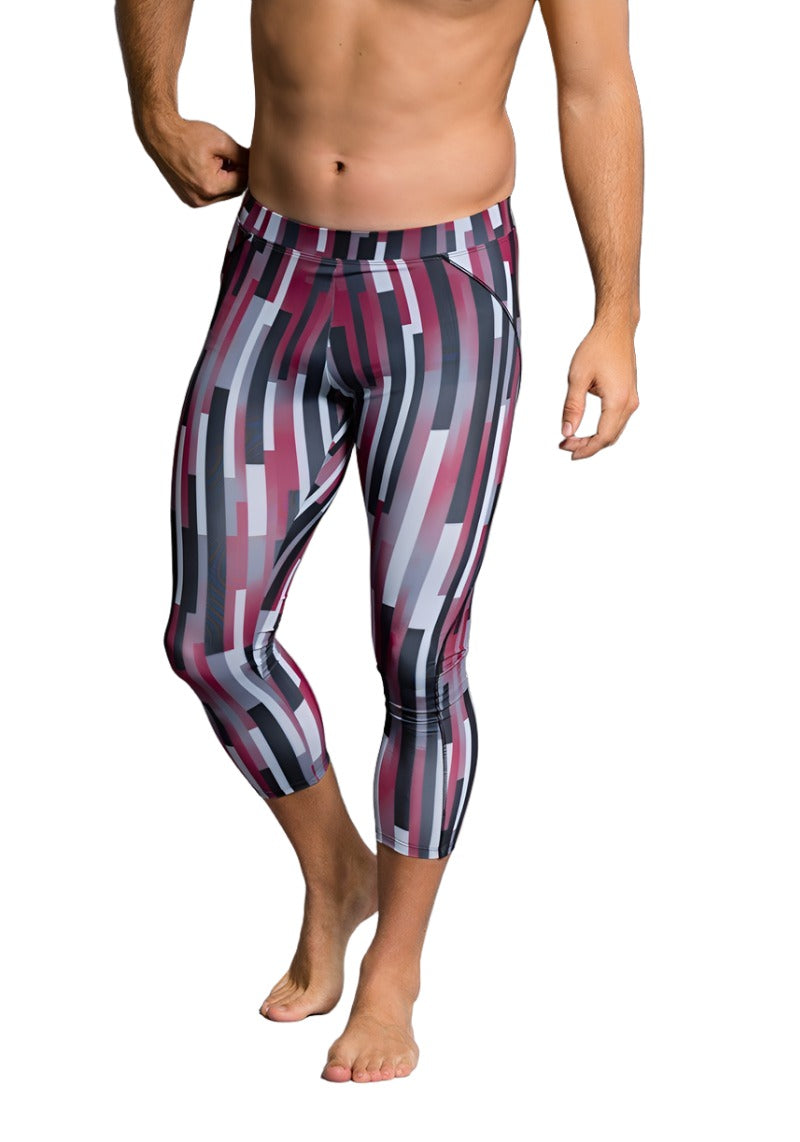 Final Sale Onzie Hot Yoga Mens Core Capri 504 - Linear Geometric - front view